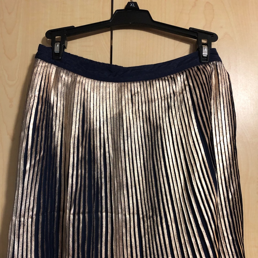 Metallic Rose Gold and Blue Pleated Skirt